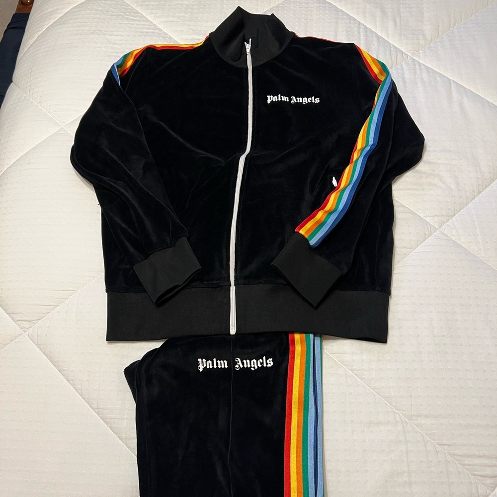 Palm Angels Black Tracksuit with Multicolor Stripes
